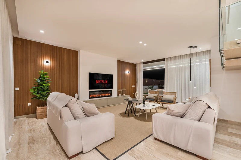 Seating area by the fireplace