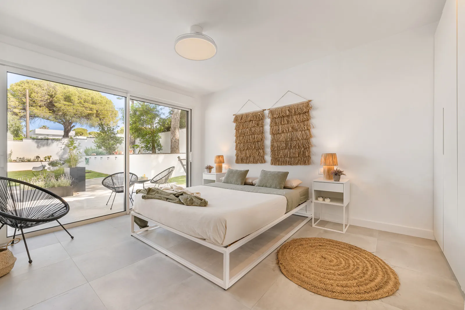 Bright bedroom with double bed